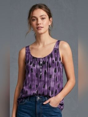 J. Jill Purple Patterned Scoop-Neck Silk Camisole Size L